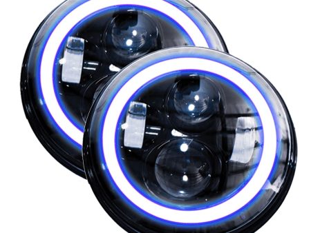 Race Sport RS Headlights Jeep Wrangler TJ 2 Dr (97-06) [7in LED Projector Kit 4x10W] Plug-&-Play H4 H L   Black - w  White Blue Halo or White Amber Halo Cheap