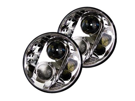 Race Sport RS Headlights Jeep CJ-7 (76-86) CJ-8 (81-85) [7in LED Projector Conversion Kit 8x10W] Plug-&-Play H4 H L & H13 H L Adapter Plug - Chrome For Discount