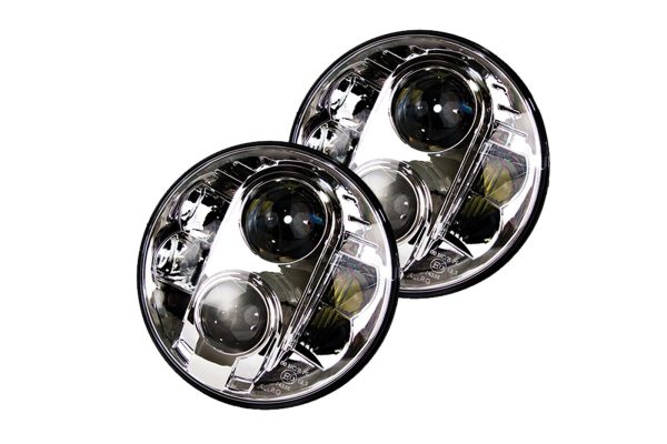 Race Sport RS Headlights Jeep CJ-7 (76-86) CJ-8 (81-85) [7in LED Projector Conversion Kit 8x10W] Plug-&-Play H4 H L & H13 H L Adapter Plug - Chrome For Discount