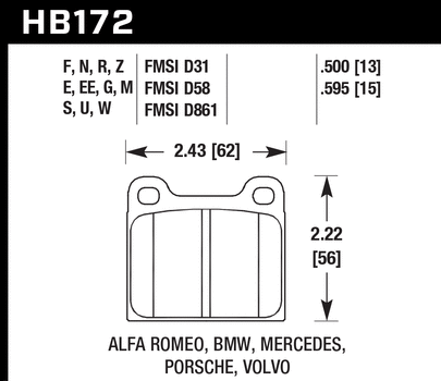 Hawk Black Brake Pads Volvo 244 GL  DL 2.3L (1985-1989) Front Set HB172M.595 For Cheap