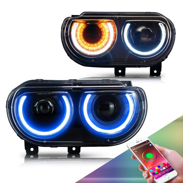 Auto Addict Headlights Dodge Challenger (08-14) LED RGB Color Change Projector Lights Sale