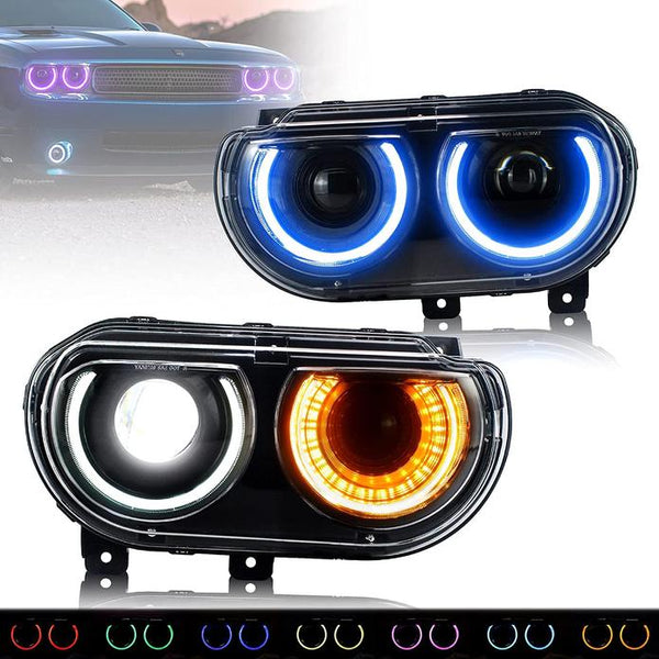 Auto Addict Headlights Dodge Challenger (08-14) LED RGB Color Change Projector Lights Sale