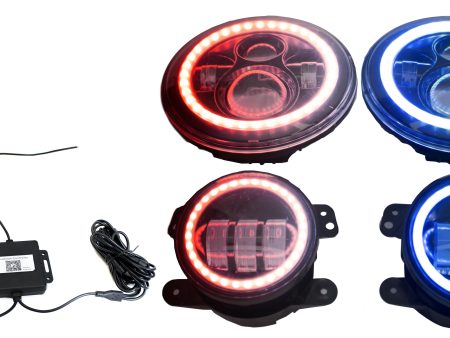 Race Sport RS Headlights Jeep Wrangler JK Dr 2 (04-06) 7in Headlight & 4in Foglight ColorSMART Combo Complete RGB Multi-Color kit Hot on Sale