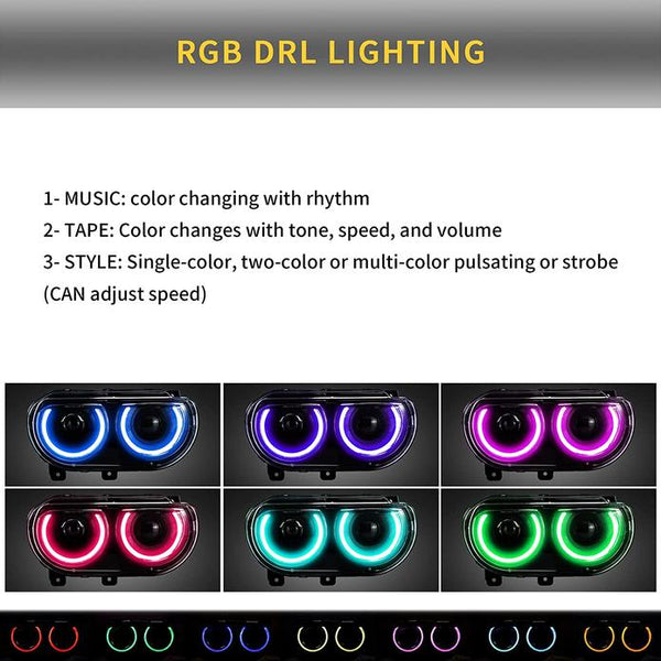 Auto Addict Headlights Dodge Challenger (08-14) LED RGB Color Change Projector Lights Sale