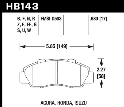 Hawk Blue 9012 Racing Brake Pads Acura Legend (1991-1995) Front Set HB143E.680 Online Hot Sale