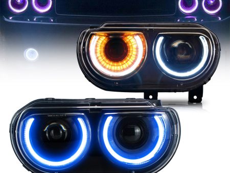 Auto Addict Headlights Dodge Challenger (08-14) LED RGB Color Change Projector Lights Sale