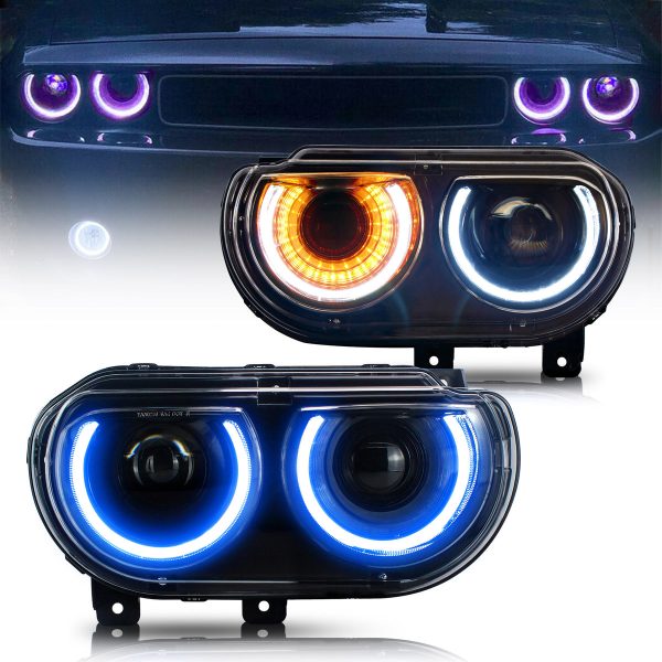 Auto Addict Headlights Dodge Challenger (08-14) LED RGB Color Change Projector Lights Sale