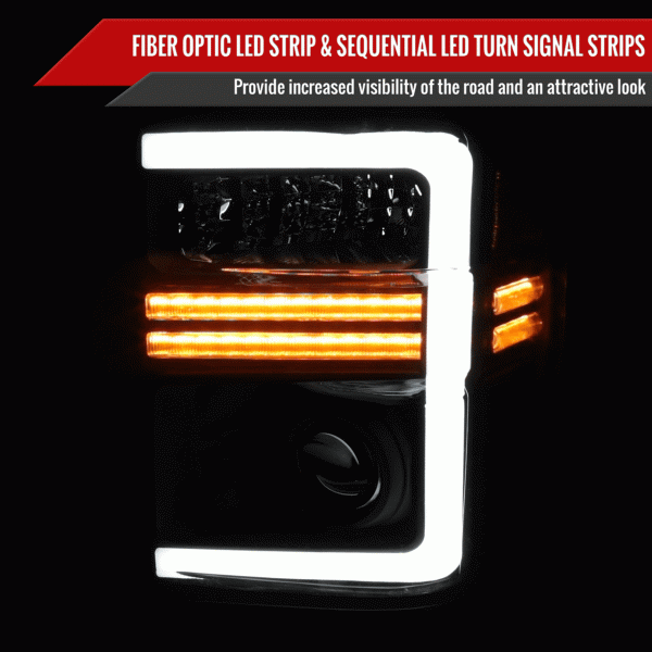 Spec-D Projector Headlights Ford F250 F350 F450 (2008-2010) Sequential LED Light Bar - Black   Chrome Online Hot Sale