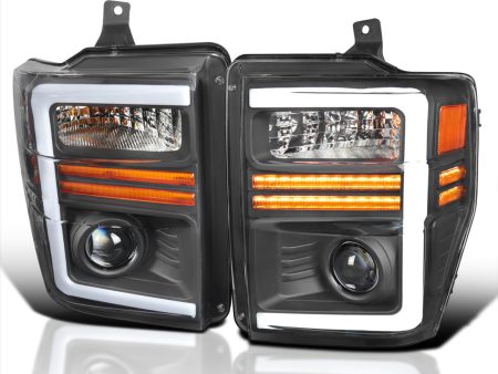 Spec-D Projector Headlights Ford F250 F350 F450 (2008-2010) Sequential LED Light Bar - Black   Chrome Online Hot Sale