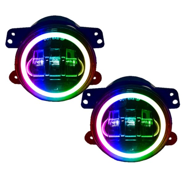 Race Sport RS 4  LED Fog Light Jeep Wrangler (07-14) w  LED RGB White Halo Angle Eyes For Cheap