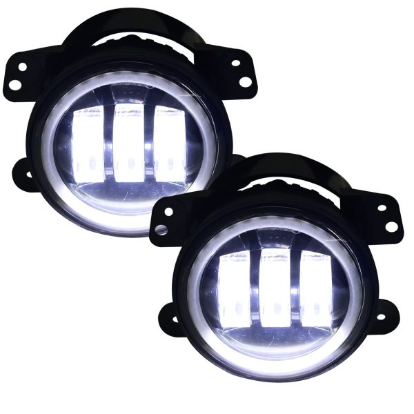 Race Sport RS 4  LED Fog Light Jeep Wrangler 2 Dr (07-17) w  LED RGB White Halo Angle Eyes Supply